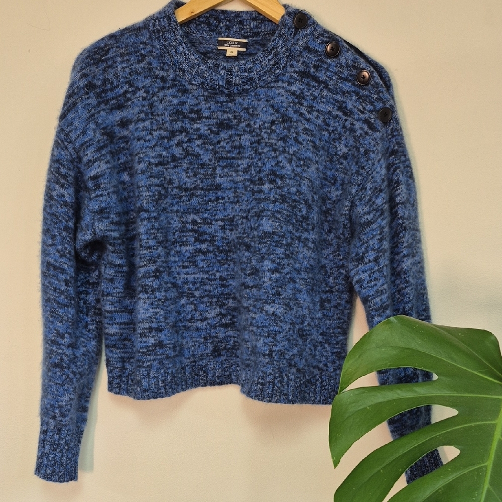 J. Crew Blue Marled Sweater with Button Detail